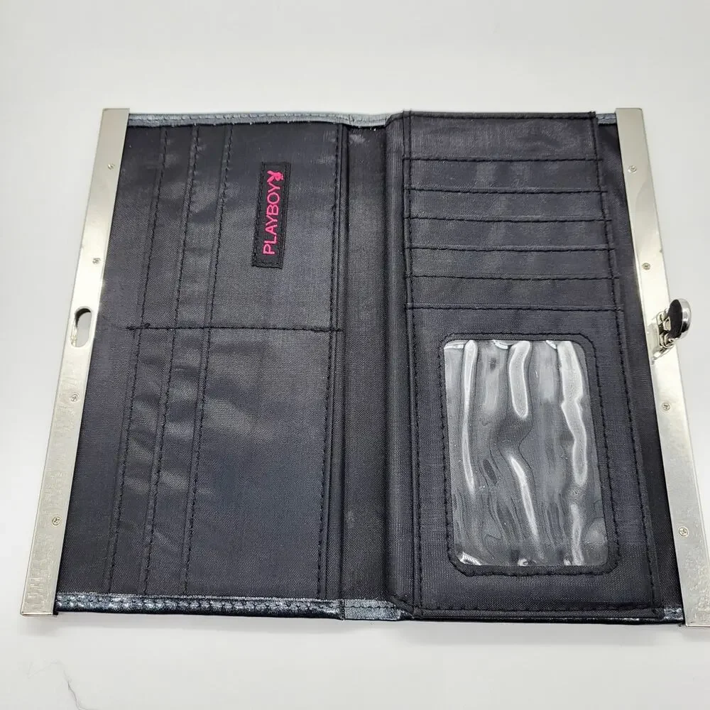 Y2K Playboy Sparkly Charcoal Grey Embossed Signature Bunny Logo Large Wallet